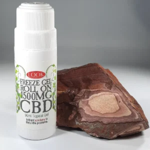 CBD freeze gel bottle and rock.