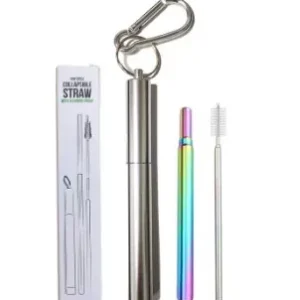 Collapsible straw set with cleaner and case.