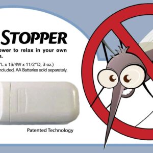 A cartoon mosquito with a red prohibition sign around it.