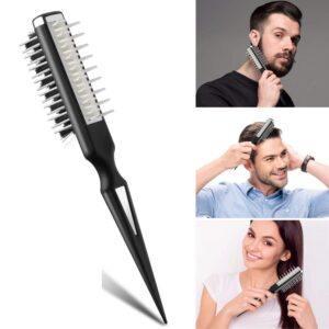 A black hair straightening brush with a pointed handle and people using it.