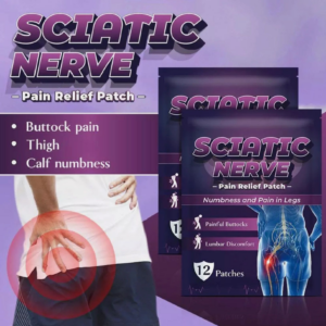 Sciatic nerve pain relief patch targeting buttocks, thigh, and calf numbness.