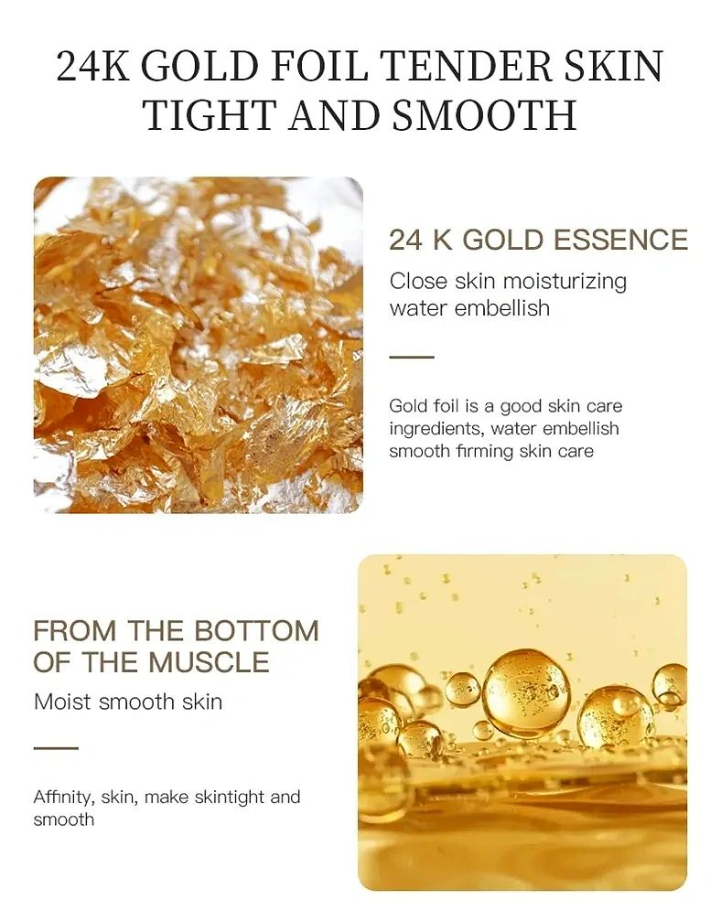 Close-up of 24K gold essence and pure honey used for skin care.