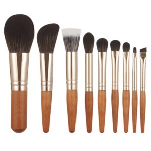 Makeup brush set with wooden handles